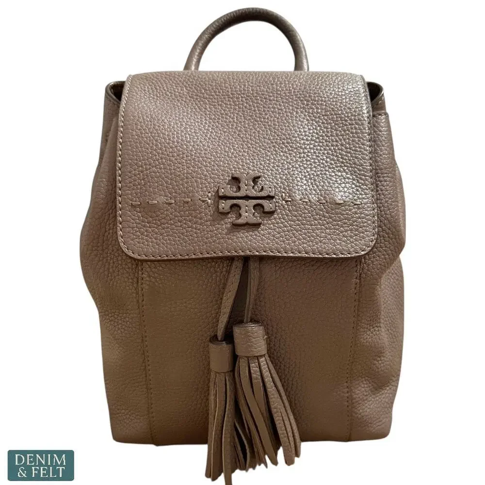 Tory Burch Sand McGraw Leather Backpack w/‎ Tassel Detail, Adjustable Straps